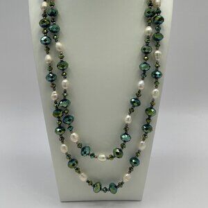 Green AB Beads and Natural Pearl necklace